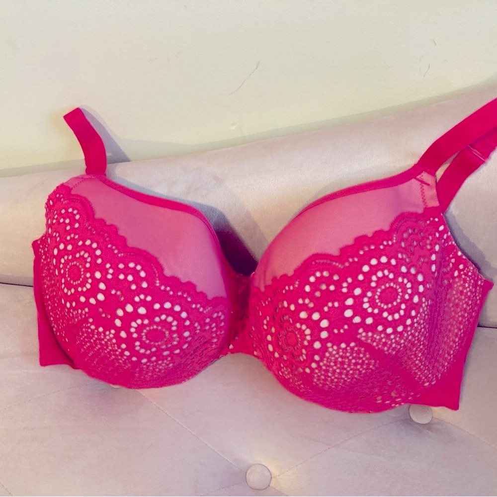 Lane Bryant Bright Pink Lace Overlay T-Shirt Bra